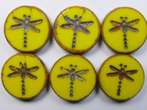 0130159 Opaque Yellow Travertin Dragonfly Table Cut 4 Pc.