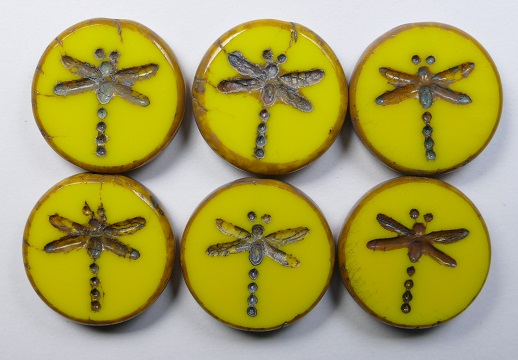 0130159 Table Cut Dragonfly Beads 17 mm Opaque Yellow Travertin color 83130-86800