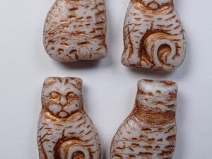 0140296 White Alabaster Copper Washed Cat Beads kralen 4 Pc. - Afbeelding 1