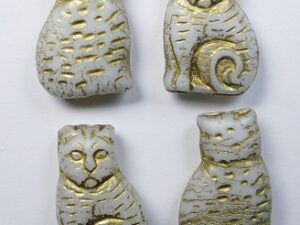 0140297 White Alabaster Gold Washed Cat Beads kralen 4 Pc. - Afbeelding 1