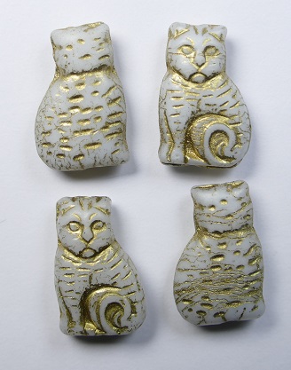 0140297 Cat Beads 17×11 mm White Alabaster Gold Washed color 02010-54302