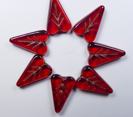 0050342 Heart Leaf Beads 16x11 mm Siam Copper Inlay color 90080-54319