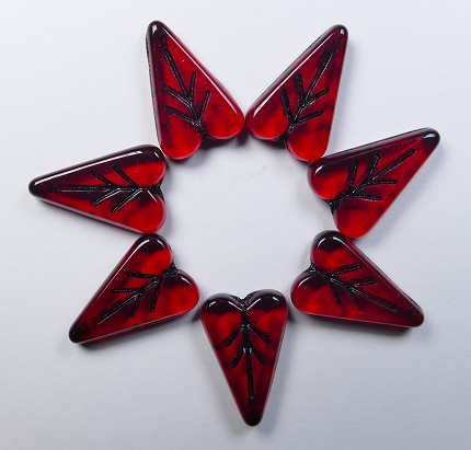 0050343 Heart Leaf Beads 16x11 mm Siam Black Inlay color 90080-46449