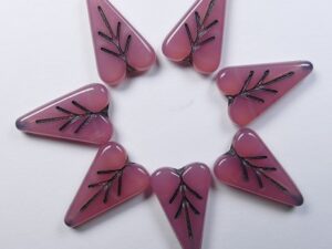 0070479 Pink Opal Dark Grey Inlay Heart Leaf Beads 4 Pc. - Afbeelding 1