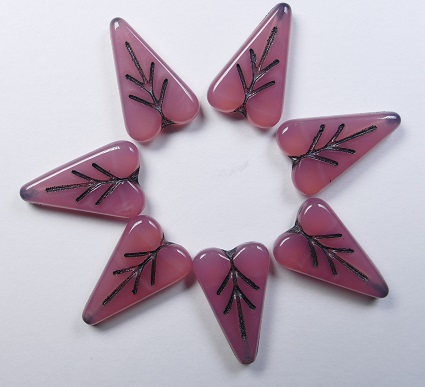 0070479 Heart Leaf Beads 16x11 mm PInk Opal Dark Grey Inlay color 71010-43815