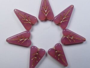 0070480 Pink Opal Copper Inlay Heart Leaf Beads 4 Pc. - Afbeelding 1