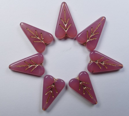 0070480 Heart Leaf Beads 16x11 mm PInk Opal Copper Inlay color 71010-54309