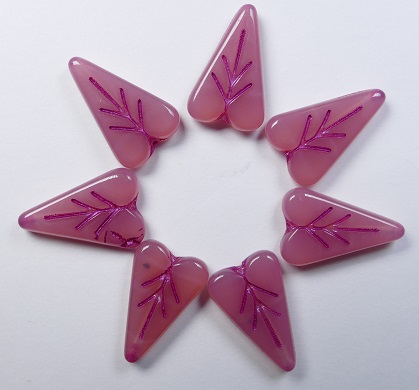 0070481 Heart Leaf Beads 16x11 mm PInk Opal Hot Pink Inlay color 71010-43807