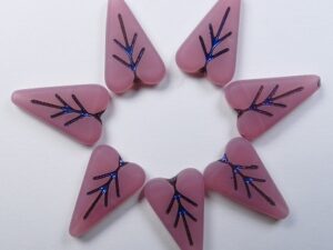 0070482 Matte Pink Opal Metallic Blue Inlay Heart Leaf Beads 4 Pc. - Afbeelding 1