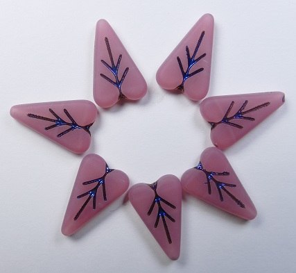 0070482 Heart Leaf Beads 16x11 mm Matte Pink Opal Metallic Blue Inlay color 71010-84100-29903