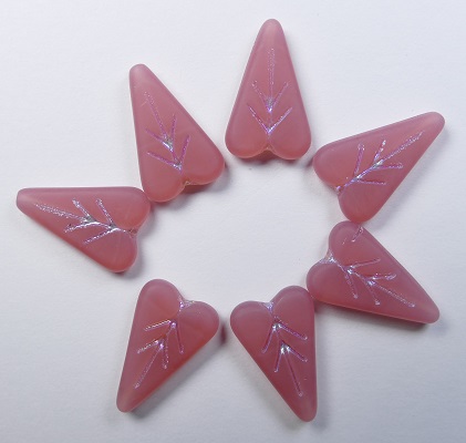 0070483 Heart Leaf Beads 16x11 mm Matte Pink Opal Full AB Inlay color 71010-84100-28703
