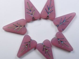 0070484 Matte Pink Opal Full Vitrail Inlay Heart Leaf Beads 4 Pc. - Afbeelding 1