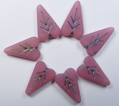 0070484 Heart Leaf Beads 16x11 mm Matte Pink Opal Full Vitrail Inlay color 71010-84100-28103