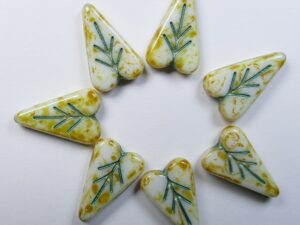 0140298 White Alabaster Travertin Metallic Green Inlay Heart Leaf Beads 4 Pc. - Afbeelding 1
