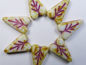 0140299 White Alabaster Travertin Hot Pink Inlay Heart Leaf Beads 4 Pc. - Afbeelding 1