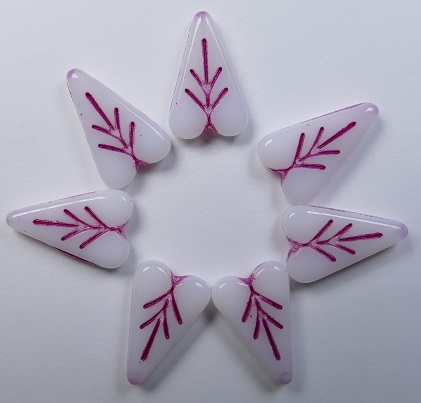 0140300 Heart Leaf Beads 16x11 mm White Alabaster Hot Pink Inlay color 02010-43807