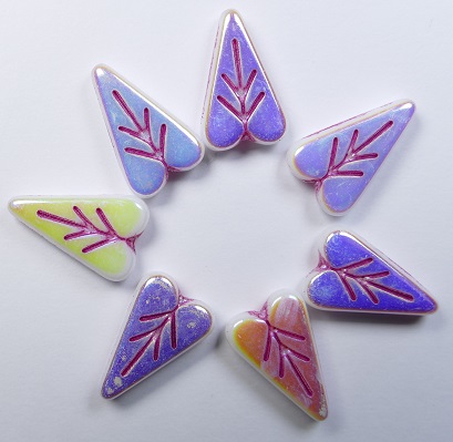 0140301 Heart Leaf Beads 16x11 mm White Alabaster Full AB Hot Pink Inlay color 02010-28703-43807