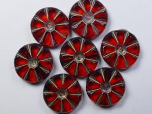 0060148 Dark Hyacinth Picasso Gold Washed Table Cut Sunflower Bead 6 Pc.