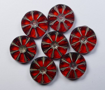 0060148 Table Cut Sunflower Beads 12x12 mm Dark Hyacinth Picasso Gold Washed color 90060-86800-54302