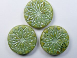 0100607 Alabaster Cardamom Copper Green Washed Origami Flower Bead 3 Pc.