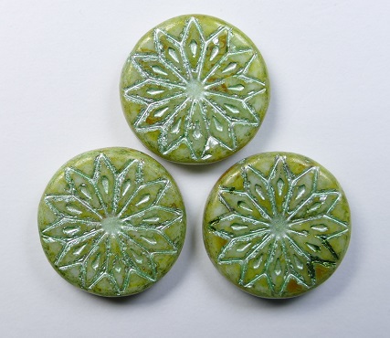 0100607 Origami Flower Bead Alabaster Cardamom Copper Green Washed color 02010-65326-54322