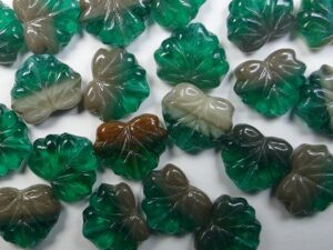 MPL-X2145 Transparent Opal Mixed Earth Green Maple Leaf 15 Pc.