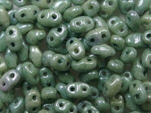M-MD-03000-14459 Opaque White Green Luster Matubo MiniDuo 5 gram - Afbeelding 1