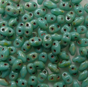 M-MD-63130-86800 Matubo MiniDuo 4x2,5 mm Opaque Green Turquoise Travertin color 63130-86800