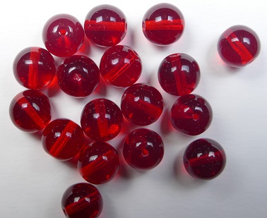 10-R-90080 Round druk glass beads glaskralen 10 mm Siam Ruby color 90080