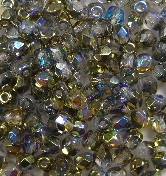FP1-03-00030-98536 Firepolish facet czech Glass 3 mm Crystal Golden Rainbow color 00030-98536