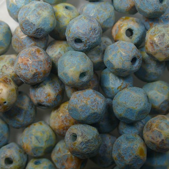 FP1-06-03000-84510-54308 Facet firepolish beads 6 mm Opaque White Honey Iced Aqua Washed color 03000-84510-54308