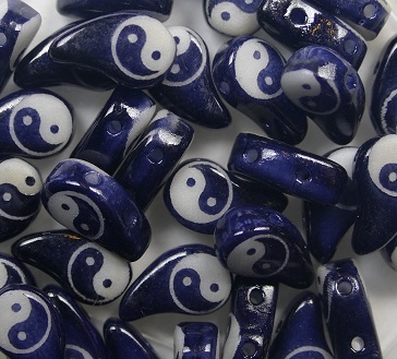 PD-02010-24600YY Paisley Duo Beads 8×5 mm Black White Laser Yin&Yang color 02010-24600YY