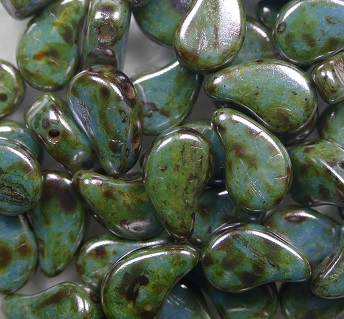 PD-03000-65431 Paisley Duo Beads 8×5 mm Chalk White Blue Green Lazura color 03000-65431