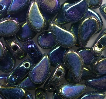 PD-23980-21455 Paisley Duo Beads 8x5 mm Jet Green Iris color 23980-21455