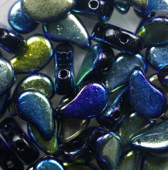 PD-23980-28703CS Paisley Duo Beads 8x5 mm Jet Full AB Czech Shield color 23980-28703