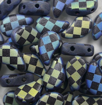 PD-23980-28773CB Paisley Duo Beads 8x5 mm Jet Laser Checkered Matte AB color 23980-28773CB