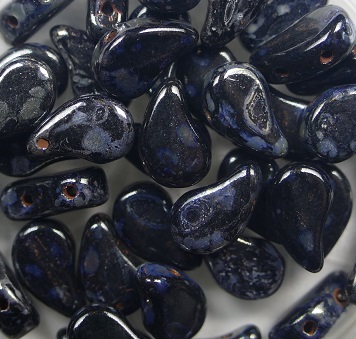 PD-23980-43400 Paisley Duo Beads 8x5 mm Jet Silver Picasso color 23980-43400