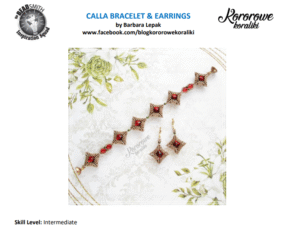 DB Calla Bracelet and Earrings by Barbara Lepak, gratis patroon bij GemDuo, Miyuki Delica's, of Rivoli 12 mm: