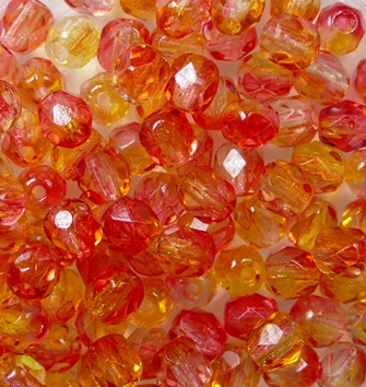FP1-04-00030-48001 firepolish facet 4 mm crystal orange yellow luster color 00030-48001 FP1-04-00030-48001 Crystal Orange Yellow Luster Czech Glass Facet Firepolish 4mm