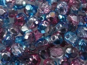 FP1-04-00030-48213 Crystal Metallic Labrador Blue Zircon Cerise Czech Glass Facet Firepolish 4mm 50 stuks
