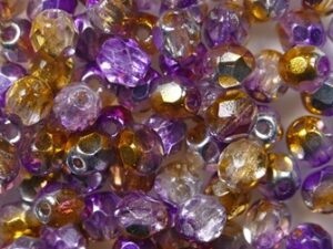 FP1-04-00030-48216 Crystal Metallic Labrador Tangerine Purple Czech Glass Facet Firepolish 4mm 50 stuks