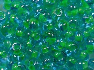 TM-04-0307 Inside Color Aqua-Opaque Yellow Lined Magatama 4 mm. TOHO