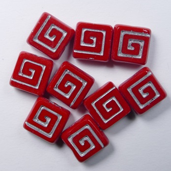 0050344 Celtic Square 9x9 mm Opaque Red Silver Washed color 93200-54301
