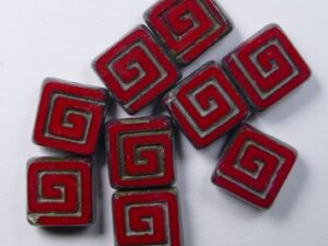 0050345 Table Cut Celtic Squares Opaque Red Travertin Gold Washed 6 Pc. - Afbeelding 1