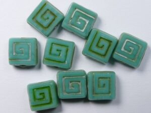 0100610 Table Cut Celtic Squares Opaque Green Turquoise Travertin 6 Pc. - Afbeelding 1