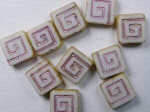 0140302 Table Cut Celtic Squares White Alabaster Travertin Fuchsia Washed 6 Pc. - Afbeelding 1