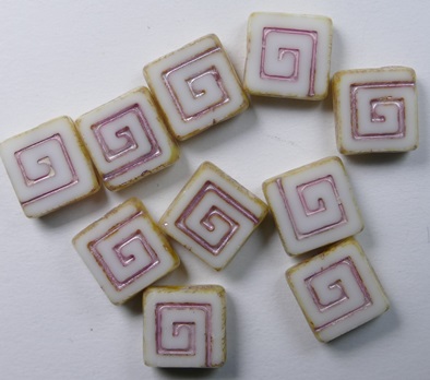 0140302 Celtic Square 9x9 mm White Alabaster Travertin Fuchsia Washed color 02010-86800-54321