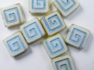 0140303 Table Cut Celtic Squares White Alabaster Travertin Aqua Washed 6 Pc. - Afbeelding 1
