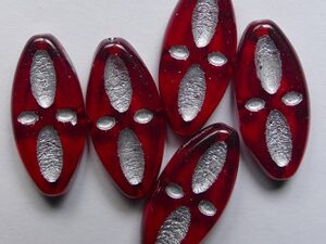 0050346 Siam Ruby Silver Inlay Eyed Ship Beads 5 Pc.