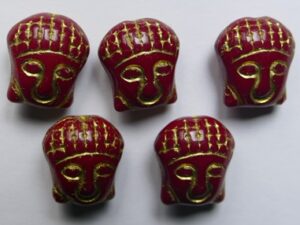 0050347 Opaque Red Gold Washed Buddha Beads 3 Pc. - Afbeelding 1